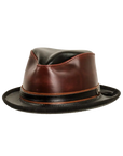 rocky wine leather fedora angled view