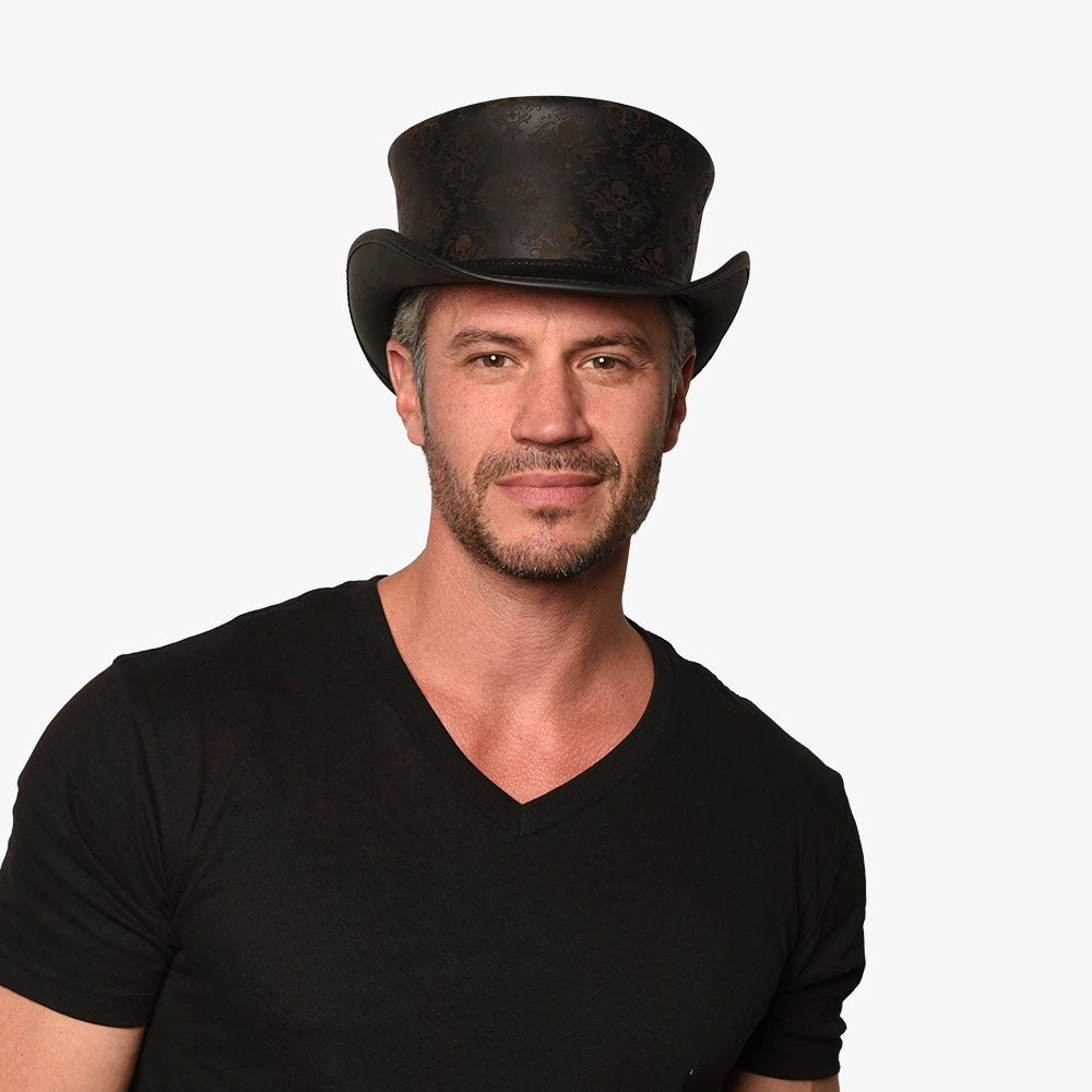 Royal Skull Mens Leather Top Hat – American Hat Makers