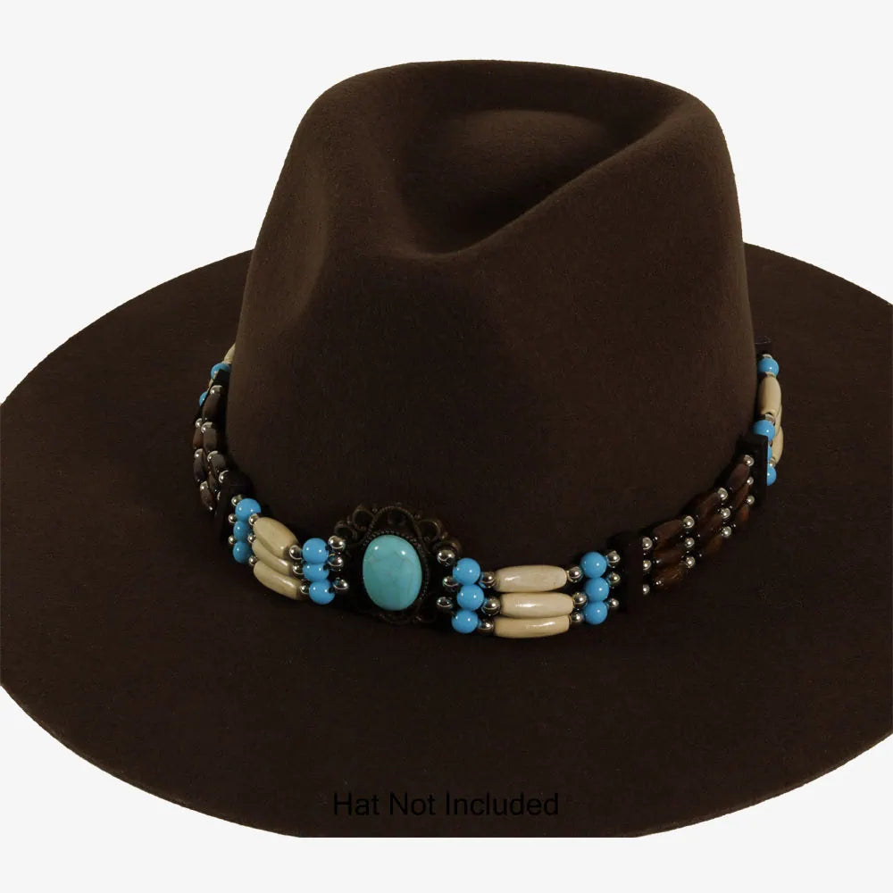 Samara Waxed Cord Hat Band with Wooden and Turquoise Beads