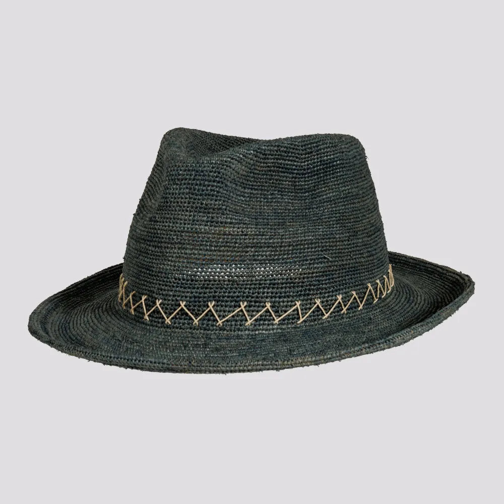 Sicily | Womens Crocheted Raffia Straw Fedora Hat with Stitching Sicily | Womens Crocheted Raffia Straw Fedora Hat with Stitching