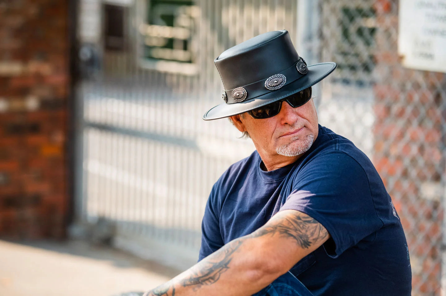 Man posing with the Silverado mens pork pie hat by American Hat Makers