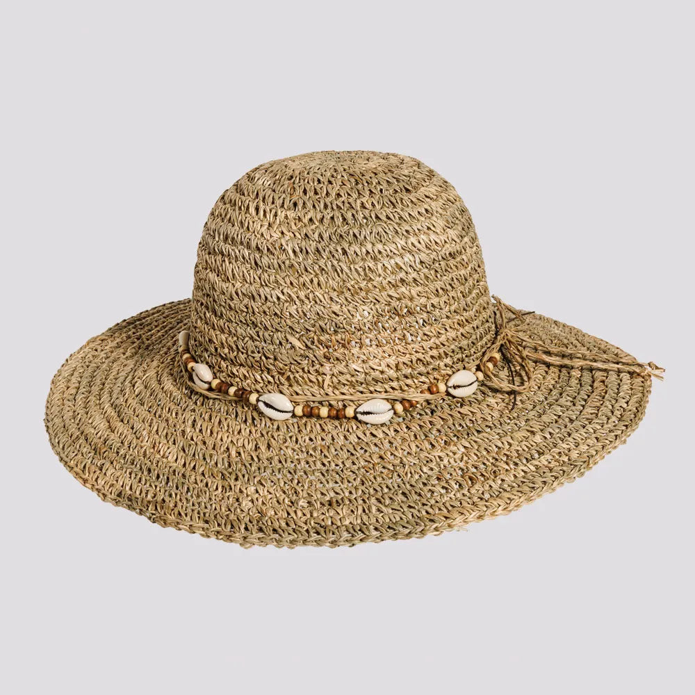 Starling | Womens Crocheted Seagrass Sun Hat with Cowrie Shell