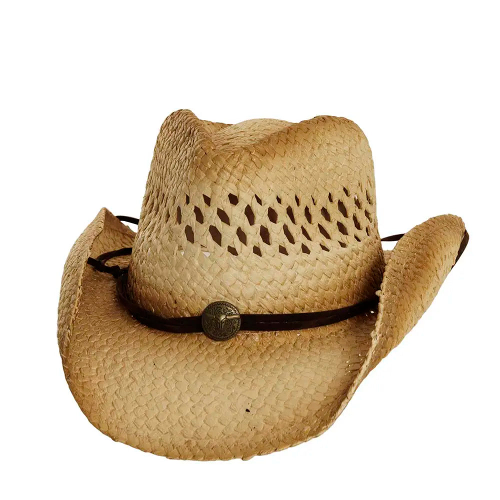 Sundance Natural Straw Cowboy Hat Front Angled View