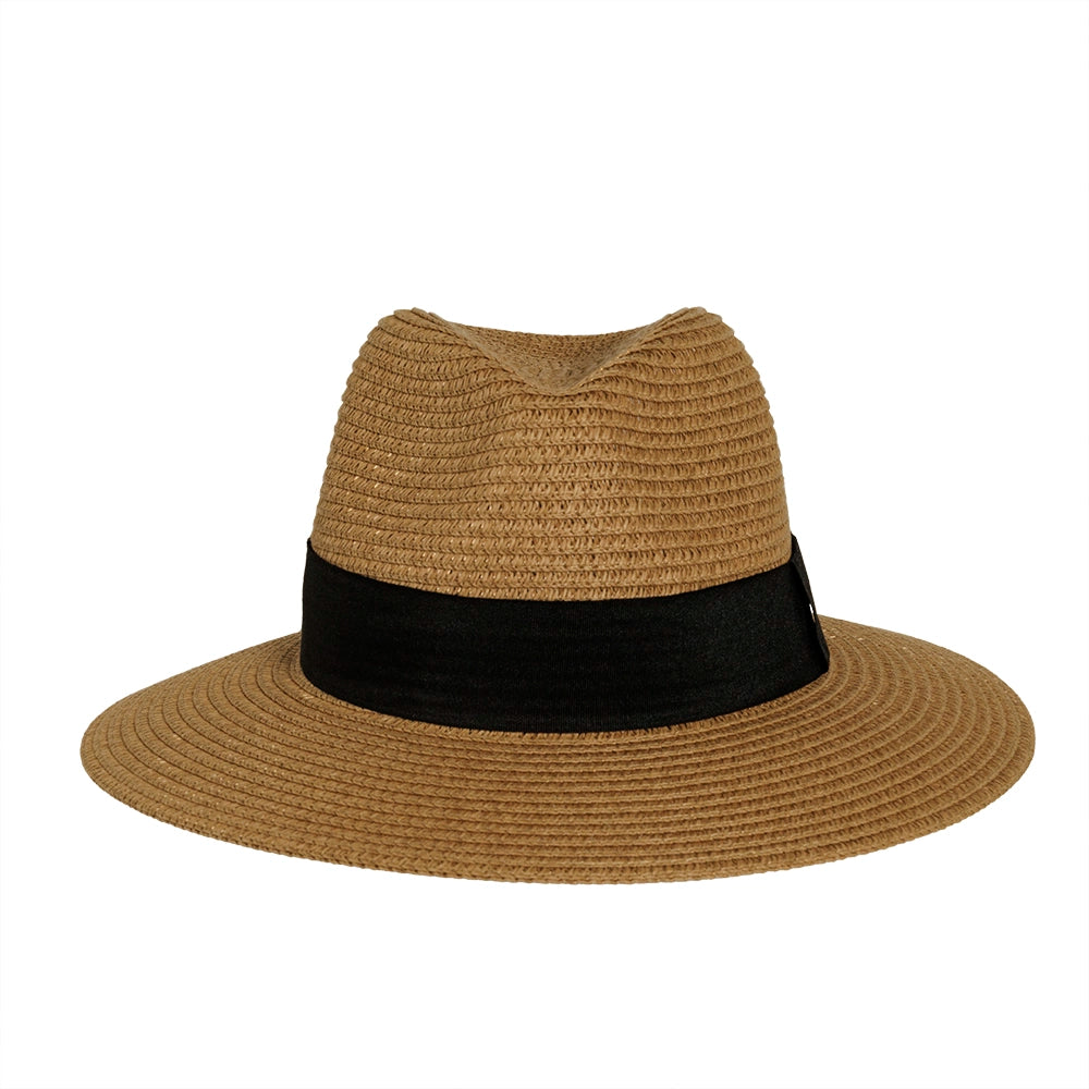 A front view of a Sunday Beige Straw Sun Hat