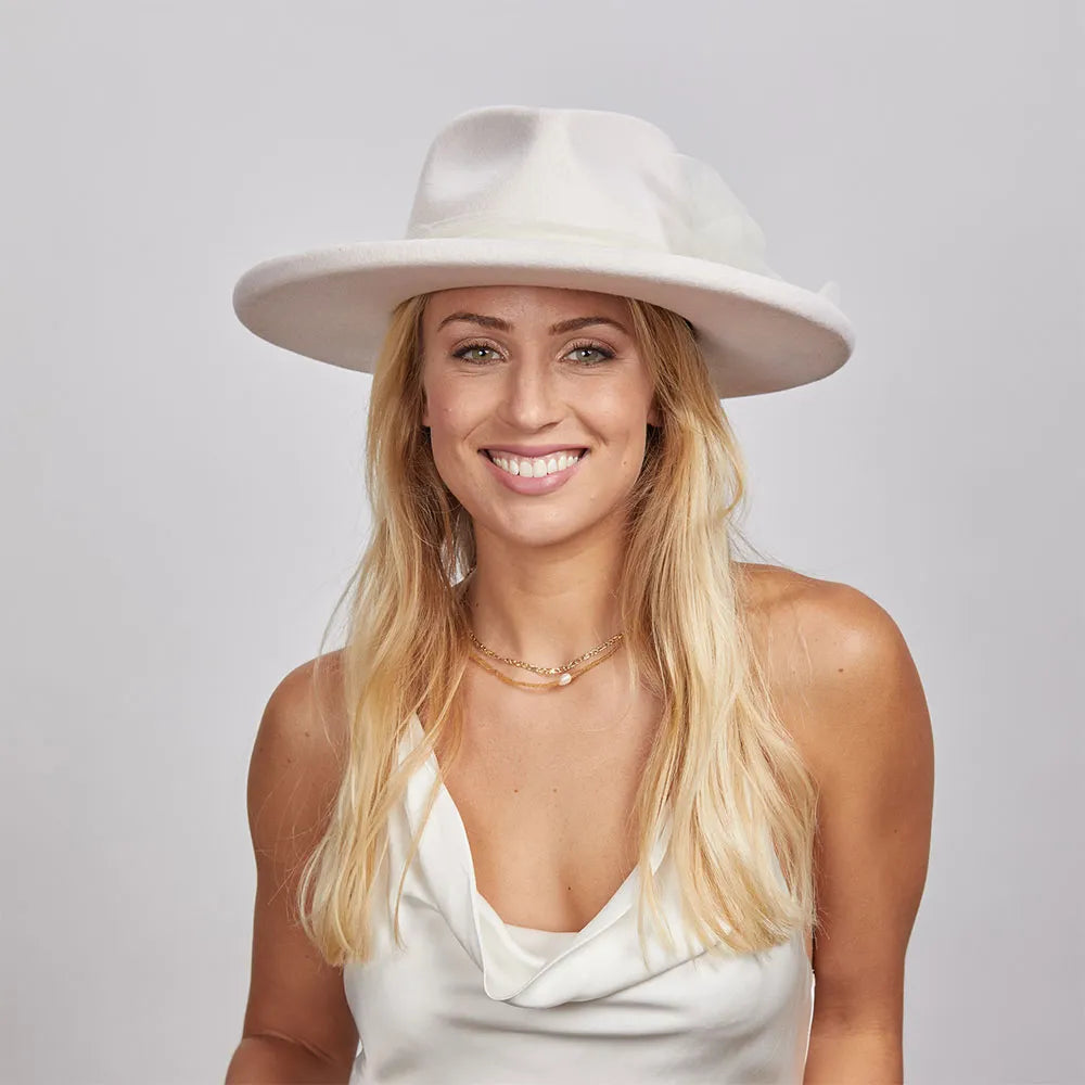 Sweetheart | Womens White Wide Brim Felt Fedora Hat