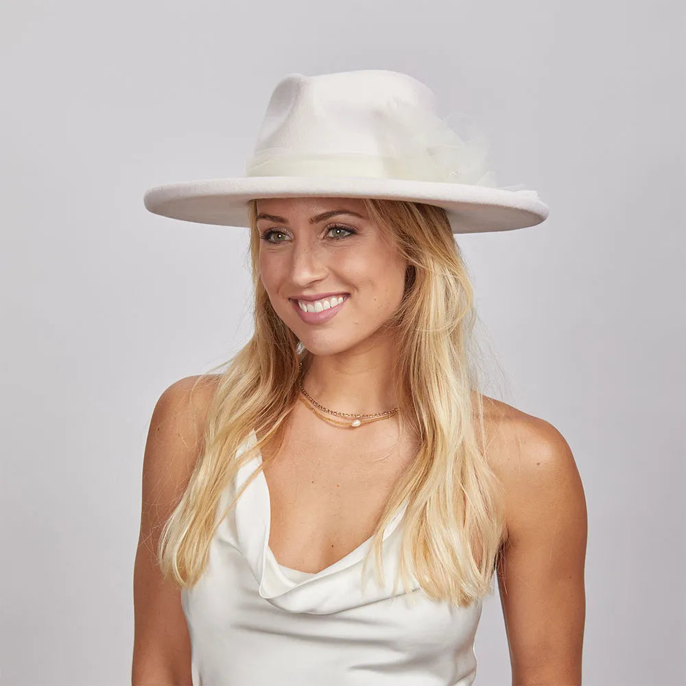 Sweetheart | Womens White Wide Brim Felt Fedora Hat