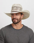 A man in gray shirt, looking slightly to the side, and wearing his Trail Boss Cowboy Hat