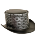 trapped black leather top hat back view
