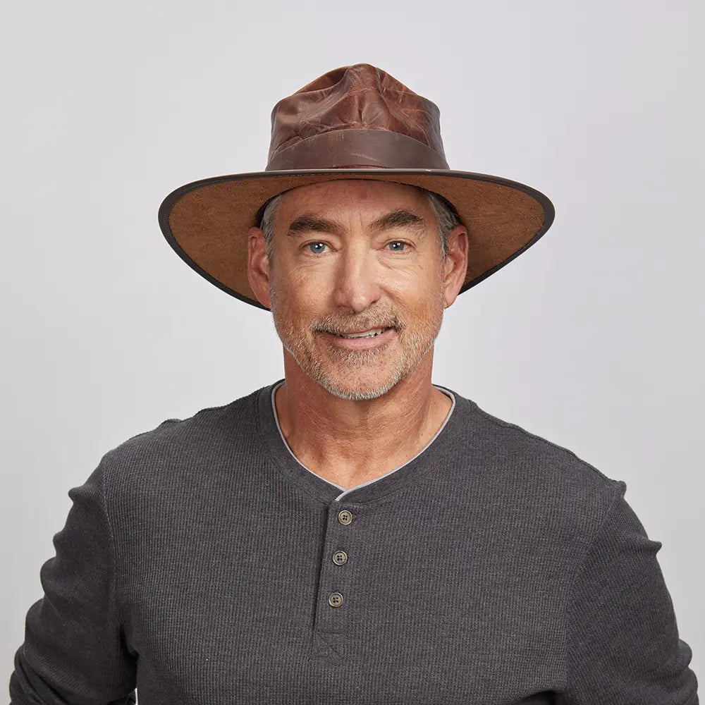 Mens brown leather hat online