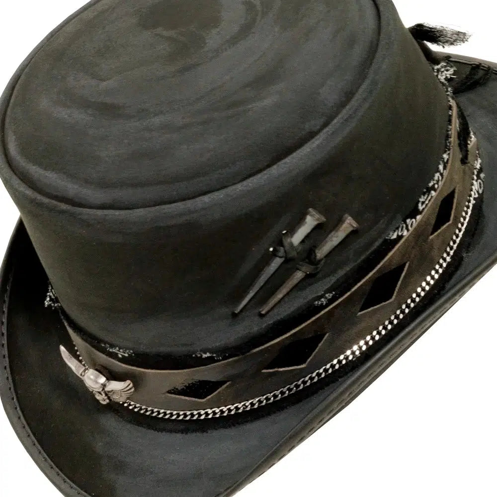 Vector | Mens Black Leather Top Hat by American Hat Makers