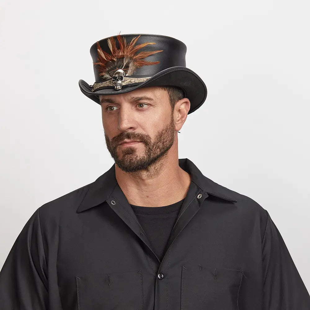Wrath Mens Black Leather Top Hat – American Hat Makers