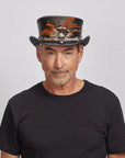 An old guy in a black shirt wearing the Wrath Black Top Hat