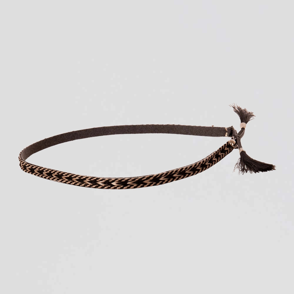 Western Leather & Horse Hair Belt Matching Leg Strap/Hat Band Rodeo Equestrian Horse Hair with a Buckle Cowboy Hat Bands | Greeley Hat Works main image 2