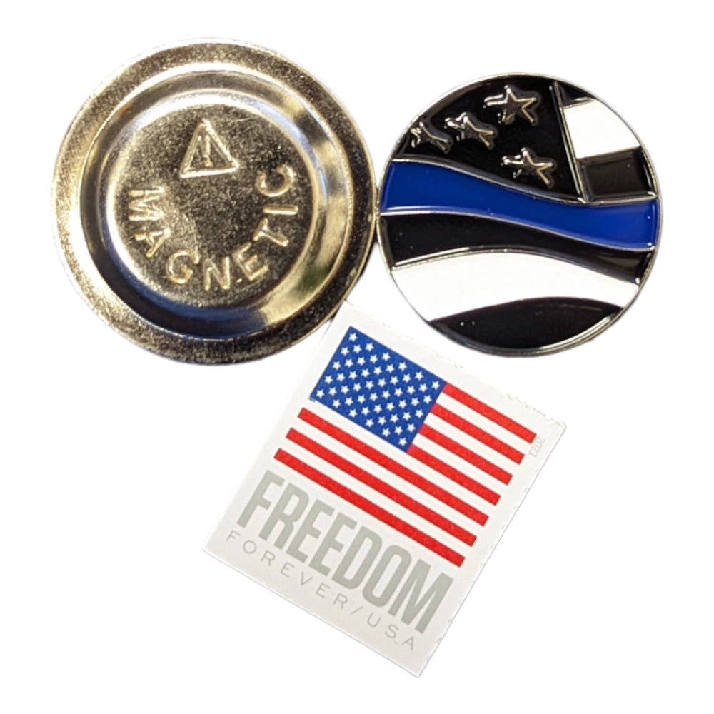 Flag Blue Line Magnetic Hat Pin Size Reference