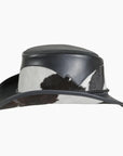 A side view of a Pinto Black leather cowboy hat