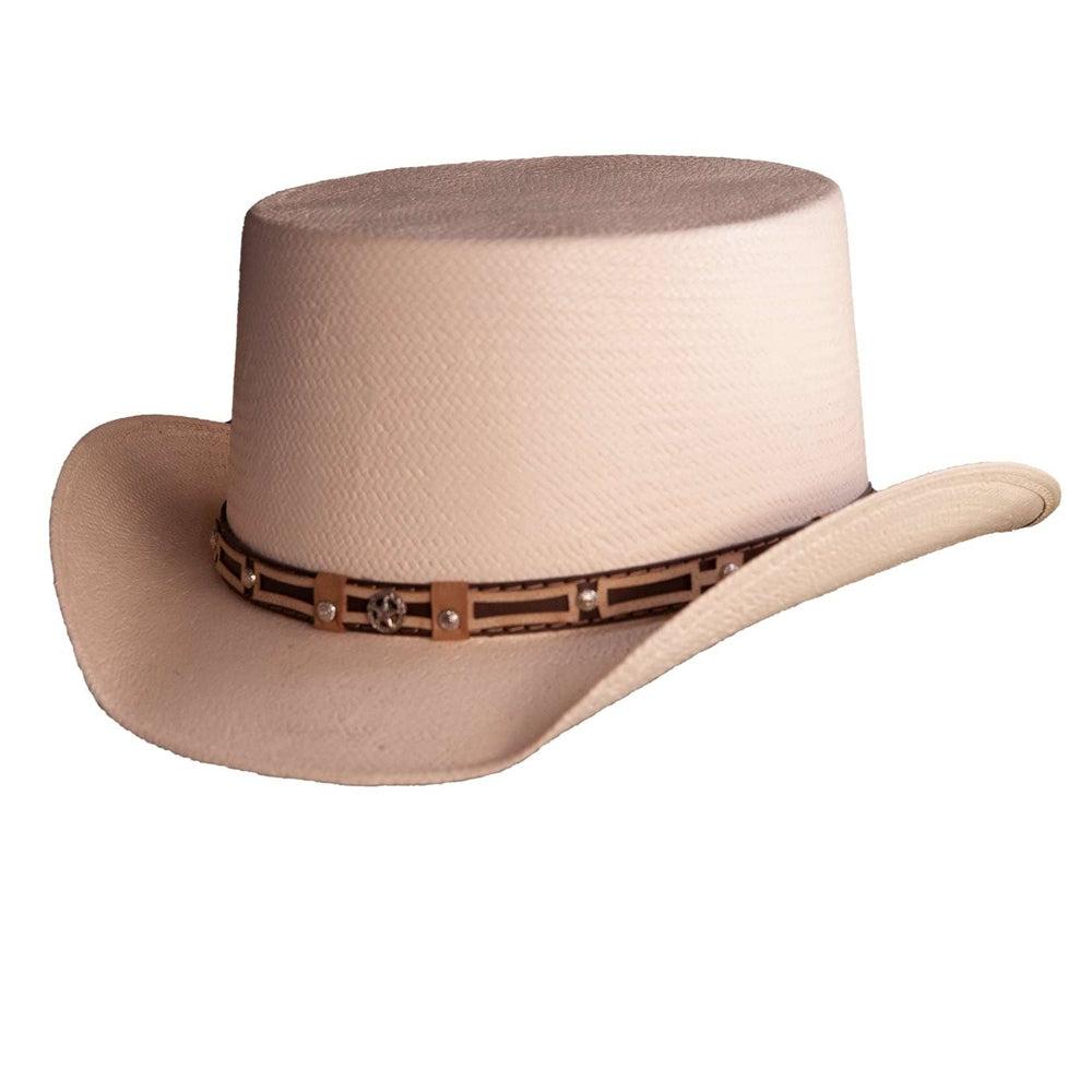 Ringleader Cream Straw Top Hat by American Hat Makers angled view