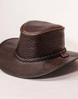 Roughneck Chocolate Buffalo Leather Hat by American Hat Makers angled view