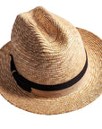 A left top view of Sawyer brown straw sun hat