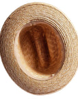 An bottom view of Sawyer brown straw sun hat