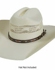 Brown Stitch Leather Cowboy Hat Band on a Cream Hat
