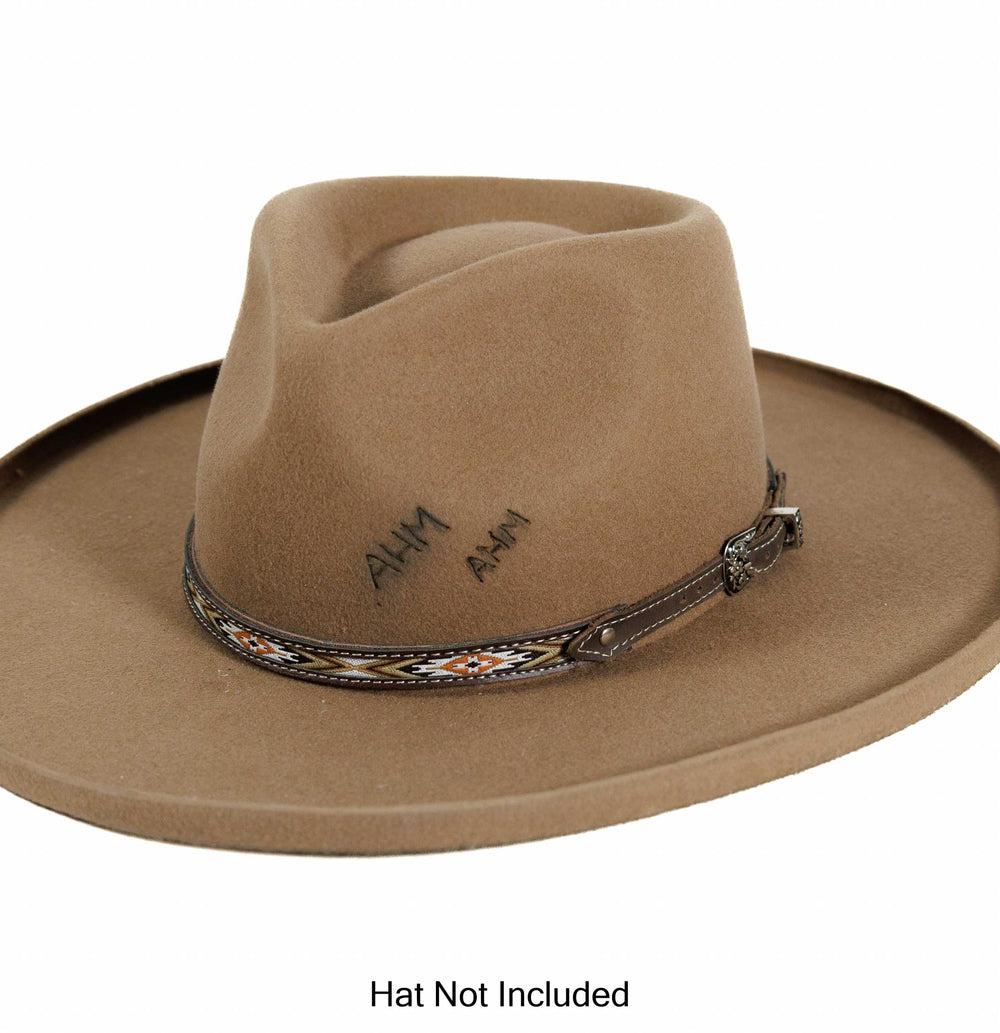 Brown Stitch Leather Cowboy Hat Band on a brown felt hat