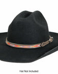 Red Stitch Leather Cowboy Hat Band on a Black Hat