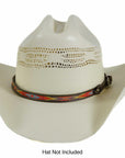 Red Stitch Leather Cowboy Hat Band on a cream hat