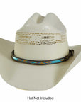 Turquoise Stitch Leather Cowboy Hat Band on Cream Hat