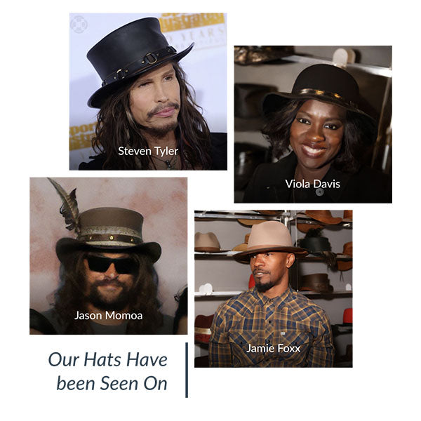 A collage of celebrities wearing hats