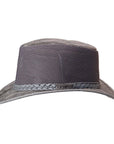 A side view of a Breeze Bomber Grey Leather Mesh Sun Hat 