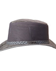 A side view of a Breeze Bomber Grey Leather Mesh Sun Hat