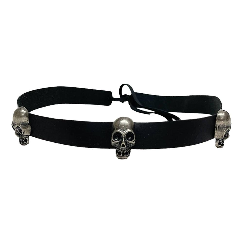 3 Skull Black Leather Hat Band by American Hat Makers