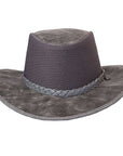 A front view of a Breeze Bomber Grey Leather Mesh Sun Hat 