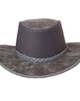 A front view of a Breeze Bomber Grey Leather Mesh Sun Hat