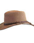 A side view of Breeze Bomber Brown Leather Mesh Sun Hat
