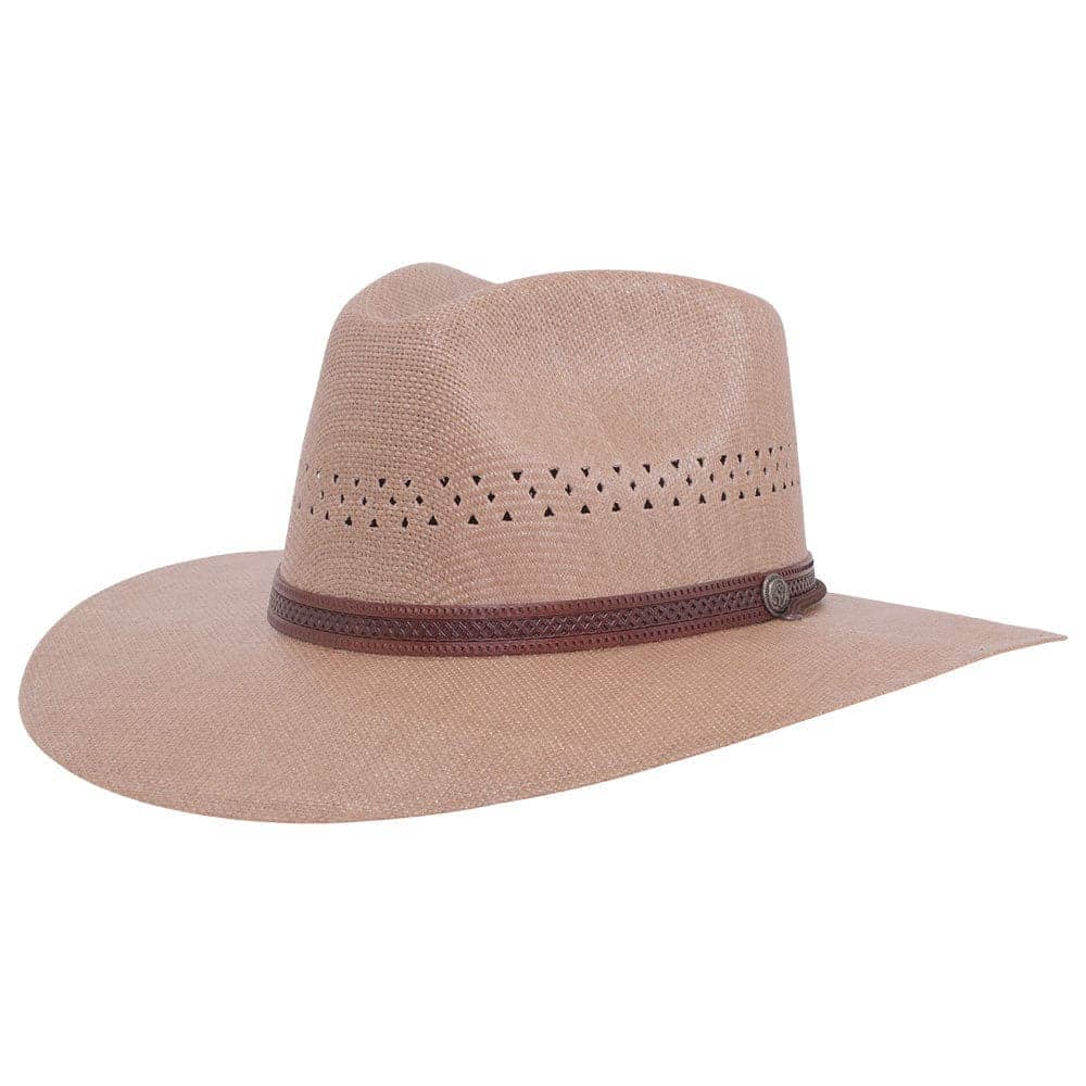 A right view of Barcelona Wide Brim Tan Straw Sun Hat