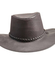 A side view of a Breeze Midnight Leather Mesh Sun Hat