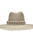 A Back view of a Bisbee Straw Hat with Colorful Hat Band by American Hat Makers