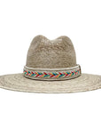 A Back view of a Bisbee Straw Hat with Colorful Hat Band by American Hat Makers
