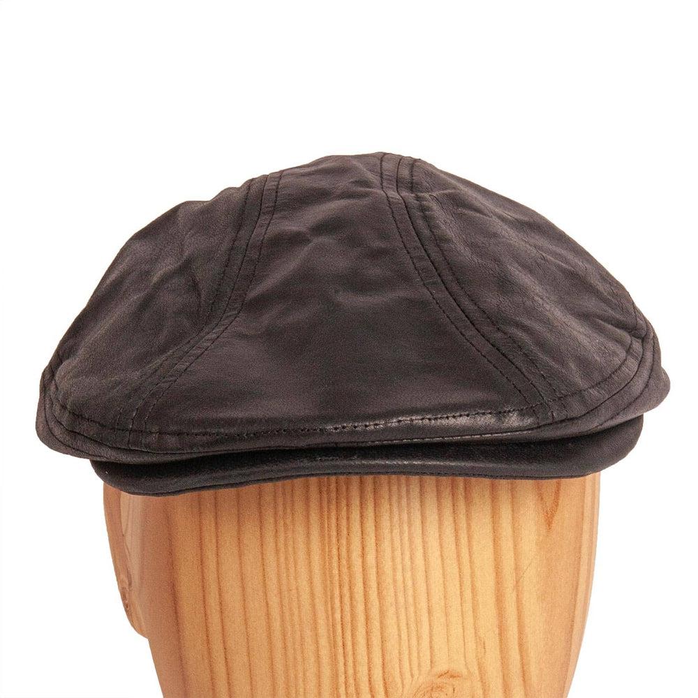  Bookie Leather Black Flat Cap by American Hat Makers