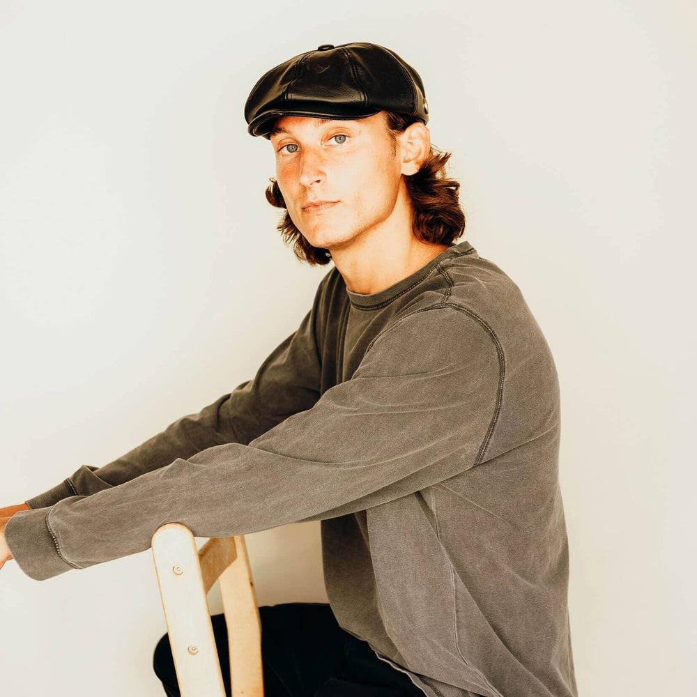 Bourbon St Black Leather Cap by American Hat Makers