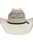 A front view of a Bozeman Cream Straw Cowboy Hat
