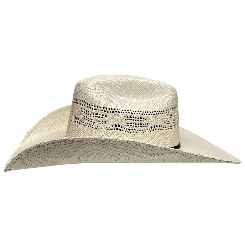 A side view of a Bozeman Cream Straw Cowboy Hat 