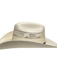 A side view of a Bozeman Cream Straw Cowboy Hat