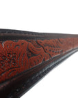 A closer view of a Brown leather western cowboy hat band