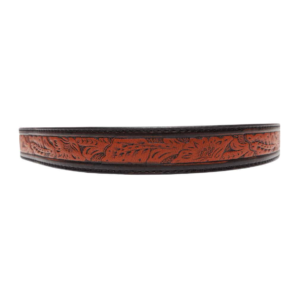 front view of a brown leather hat band