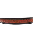 front view of a brown leather hat band