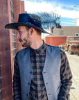 Cavalier Black Leather Hat with a Musket band by American Hat Makers