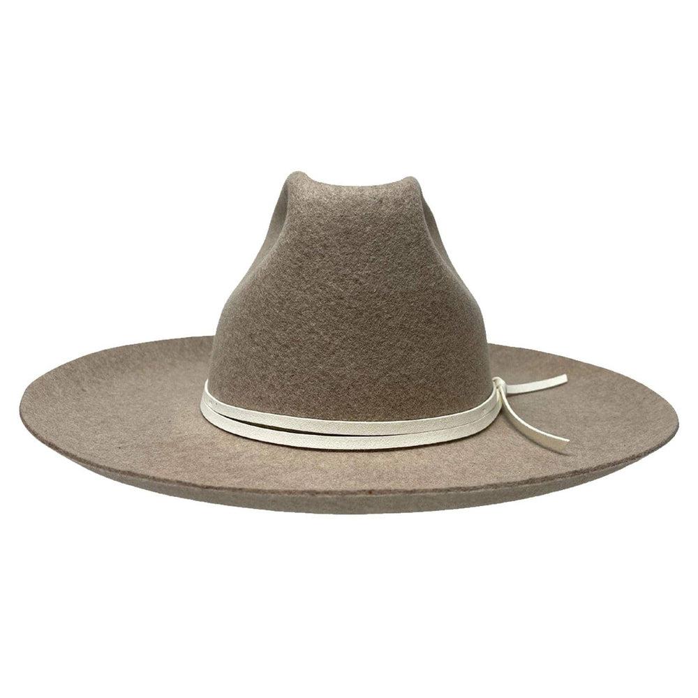 A front view Crescent Oatmeal Felt Wool Fedora Hat