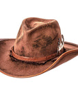 An angle view of a Duke Brown Felt Cowboy Hat